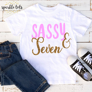 Adorable 7th birthday shirt for your little one. Customise with your child's name for a special touch. Available in various sizes for a comfortable fit.