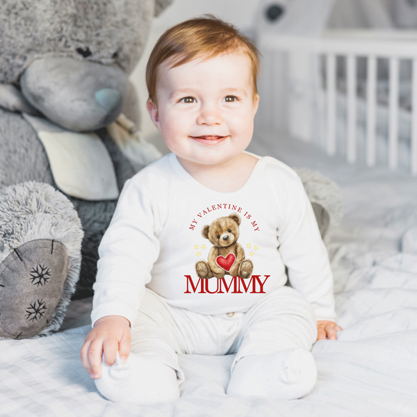 Charming Valentine's Day Sleepsuit for Babies, adorned with love. Personalise with your baby's name for a special keepsake.