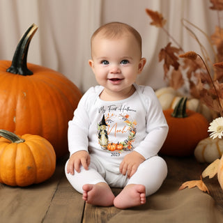 Spooky-Cute First Halloween Sleepsuit from Sparkle Tots – featuring charming Halloween-themed details for a cosy and adorable celebration of your baby's inaugural Halloween.