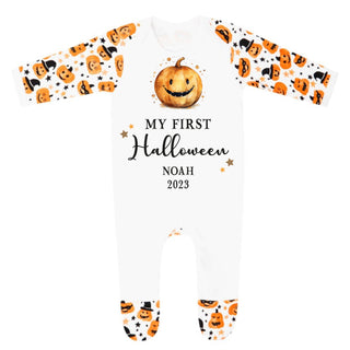 Adorable 1st Halloween Romper from Sparkle Tots – featuring charming Halloween-themed details for a cute and cosy celebration of your baby's first Halloween.