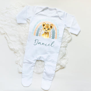 "Personalised Baby Lion Sleepsuit - Custom Infant Romper - Sparkle Tots"