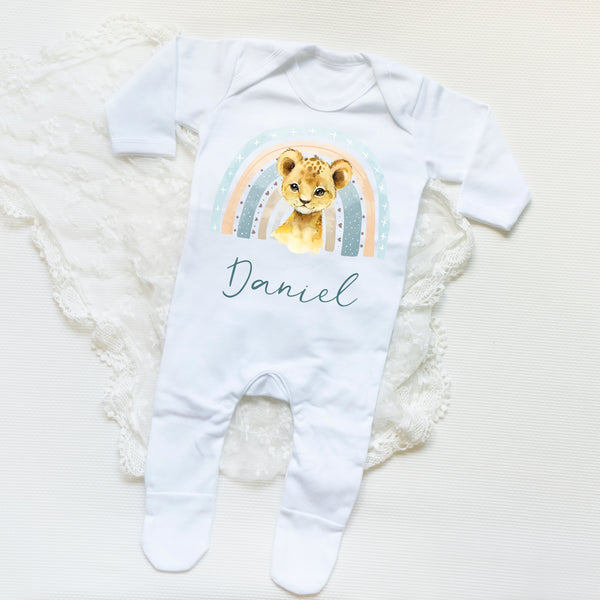 "Personalised Baby Lion Sleepsuit - Custom Infant Romper - Sparkle Tots"