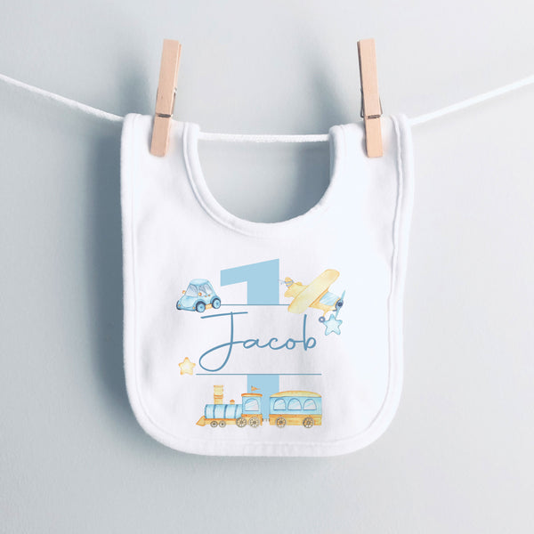 Adorable Boys 1st Birthday Train Bib from Sparkle Tots – a playful and cute design for your little one's special celebration.