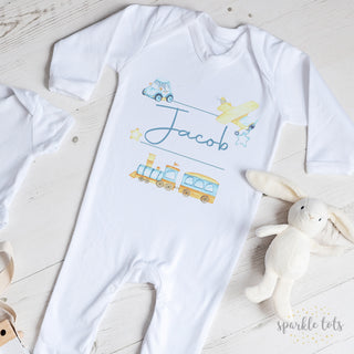 Adorable Baby Boy Sleepsuit, crafted for softness and comfort. Perfect for cozy nights and sweet dreams. Available in various sizes for a snug fit, an essential addition to your baby's wardrobe.