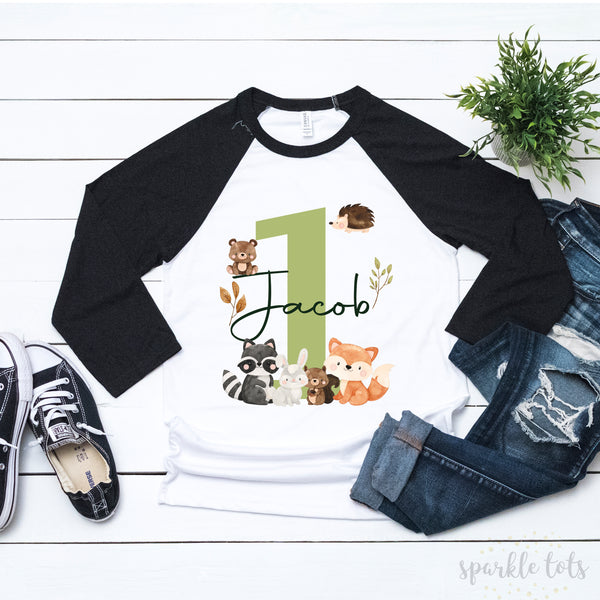 Woodland animals birthday top