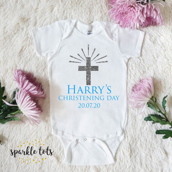 Boys personalized Christening baby grow