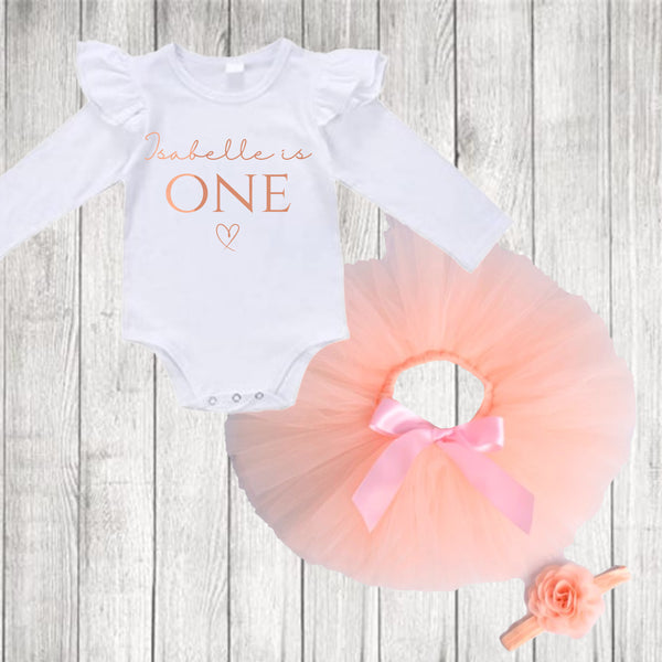 Peach 1st birthday outfit