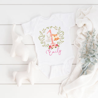 Girls woodland animal baby grow