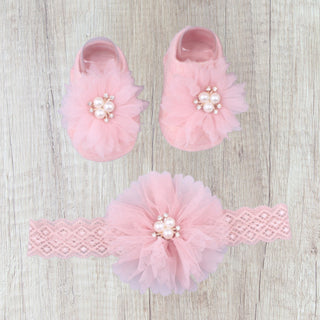 Pink baby socks and headband set