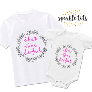 I'm One Derful, she's one derful, Girls 1st Birthday baby grow, first birthday outfits, 