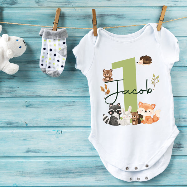 Baby Vest Birthday Woodland Animals 
