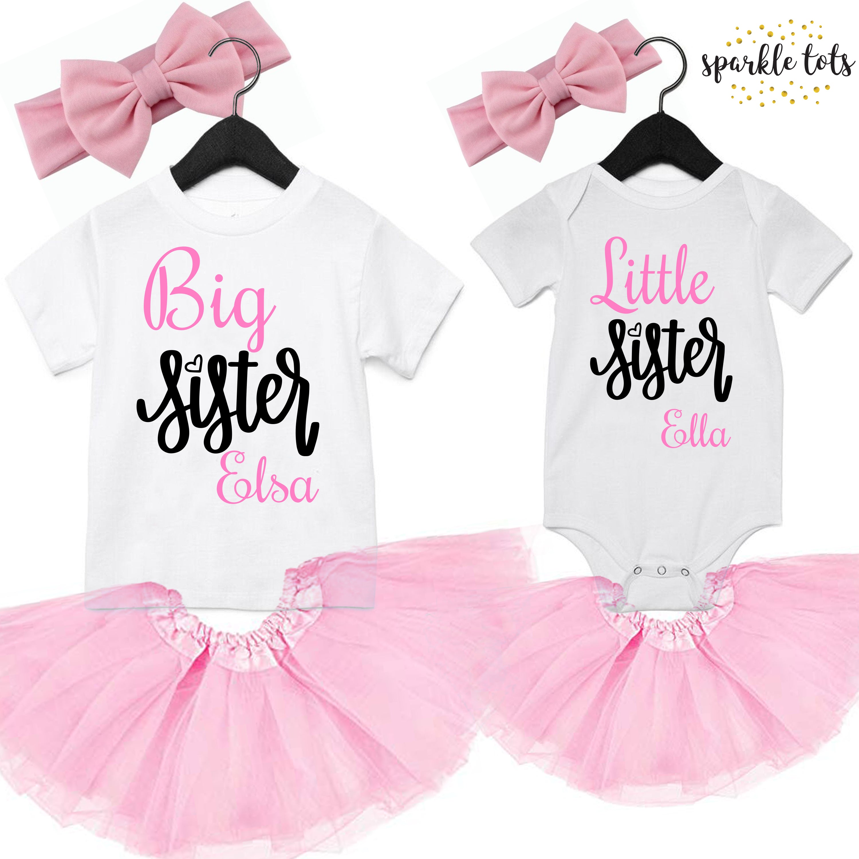 Little Sister and Big Sister Matching Outfits Tutu Headband Custom Baby Clothes Sparkle Tots
