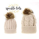 Mummy and baby matching pom pom hats set