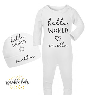 Hello world Romper Personalised Baby Sleepsuit