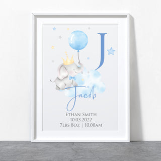 Personalised baby boy print with elephant design