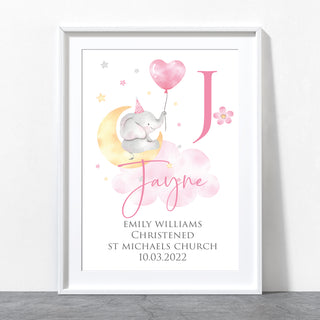 Personalised elephant christening print