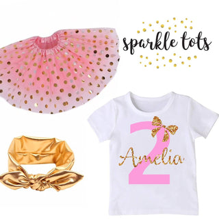 Girls Birthday Outfit, Girls tutu birthday set, Pink and Gold Birthday outfit, 2nd 3rd 4th 5th birthday girl, party outfit, tutu set