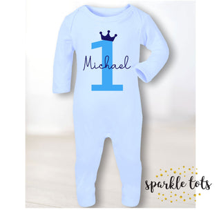 Boys 1st birthday romper - footie, sleepsuit - baby grow - baby boys personalised 1st birthday - first birthday gift - baby boy clothes
