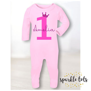 Girls 1st birthday romper - footie, sleepsuit - baby grow - baby girls personalised 1st birthday - first birthday gift - baby boy clothes