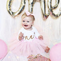 Baby tutu first 1st Birthday outfit birthday pink personalised gold glitter one bow headband photo prop cake smash personalised custom girls