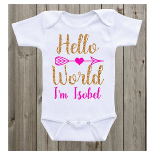 Personalised Baby Girl Gifts, personalised baby gifts, personalised baby clothing, personalised baby grow, hello world baby grow, romper