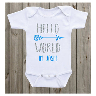 personalised baby grow, hello world baby grow, newborn baby boy gifts, boy baby shower gift, new baby gifts, baby boy present, onesieHello World Personalised Baby Grow