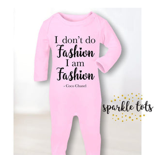 designer baby gifts - designer inspired baby clothing - Coco Quotes I don't do fashion I am fashion, chanel baby onesie romper baby gifts