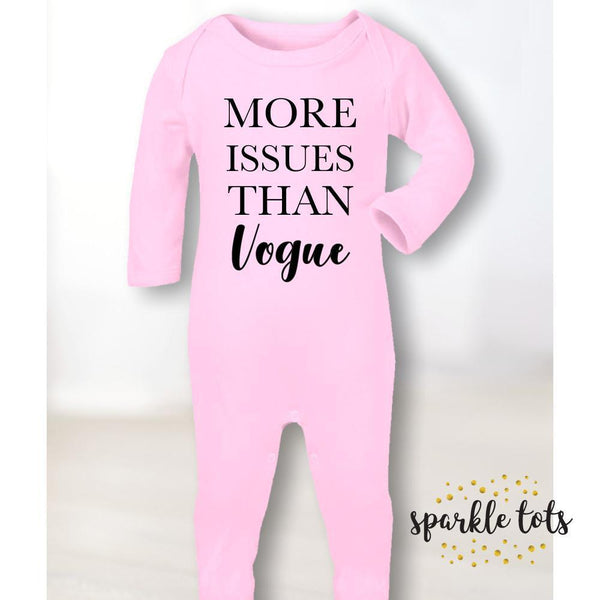 Baby Girl gifts, More issues than vogue baby romper, Vogue T Shirt, cute baby clothing, baby footie sleepsuit romper, baby shower gifts