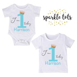 Adorable Personalized Baby Boy 1st Birthday Vest or Shirt, customizable with your baby's name. Crafted for cuteness and comfort, perfect for creating lasting memories on the special day. Available in various sizes for the perfect fit.
